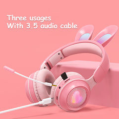 2022 New Wireless Earphones Rgb Rabbit Ears Headset With Mic Cute