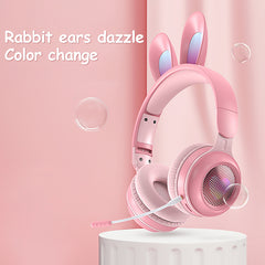 2022 New Wireless Earphones Rgb Rabbit Ears Headset With Mic Cute